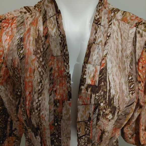 Chicos Brown Cardigan Jacket Size 1 Linen‎ Open Front Snakeskin Animal Print - Picture 7 of 8